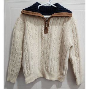 KINGKOW Boy's Lambswool Quarter Zip Collared Cable Knit Sweater Size 8